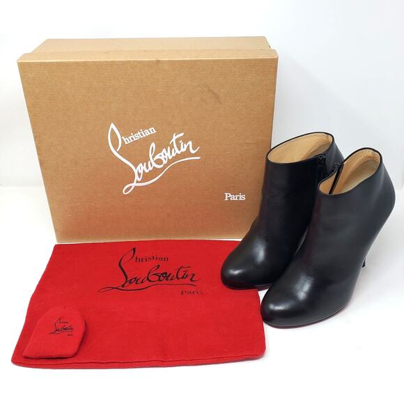 Christian Louboutin Belle 100 Ankle Boots Calf Leather Red-Sole Black Size 39 - Picture 2 of 15